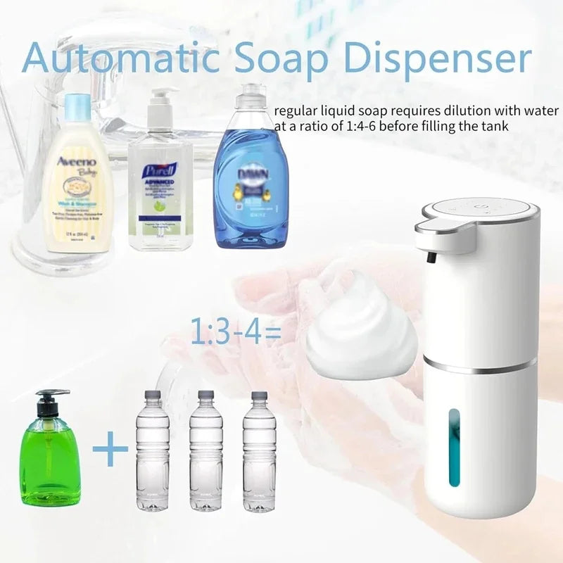 USB Rechargeable Automatic Soap Dispenser, 380ml Touchless Sensor Foaming for Kitchen Bathroom, 4-Level Adjustable