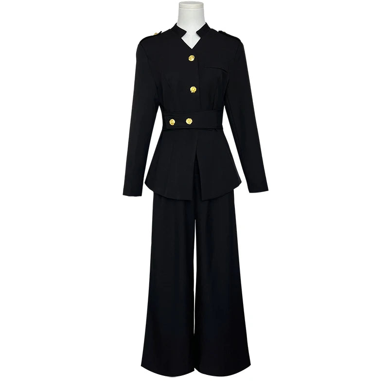 Elegantes Blazer-Anzugset für Damen, einreihiger Blazer mit Gürtel und hoch taillierter Hose mit weitem Bein, Business-Outfit DM3CSE024