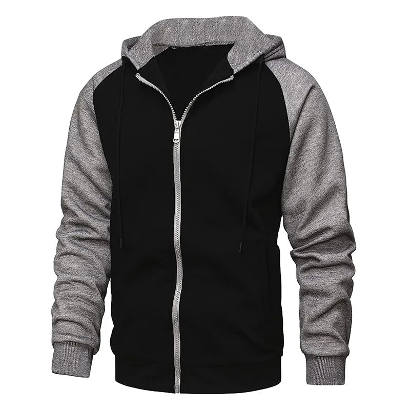 New autumn and winter outerwear color blocked zipper sweater with fleece men's hooded sweatshirt oversized casual hooded