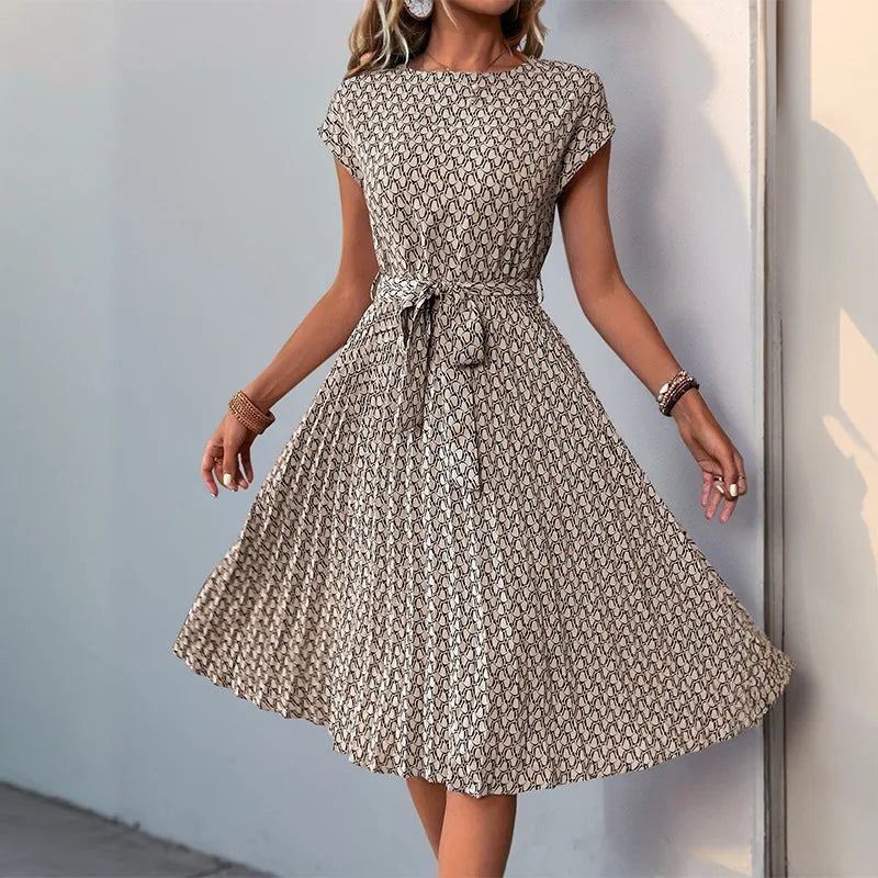 Casual Women's Summer Long Dress Elegant Printed Loose A-Line Beach Midi Sundress Vintage Pleated Maxi Dresses Female Vestidos