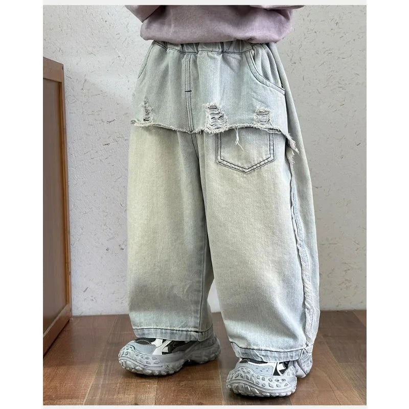 Boys' Jeans New Spring Outfit, Stylish Baby Pants, Children's Straight Leg Pants, Korean Loose Children's Clothing