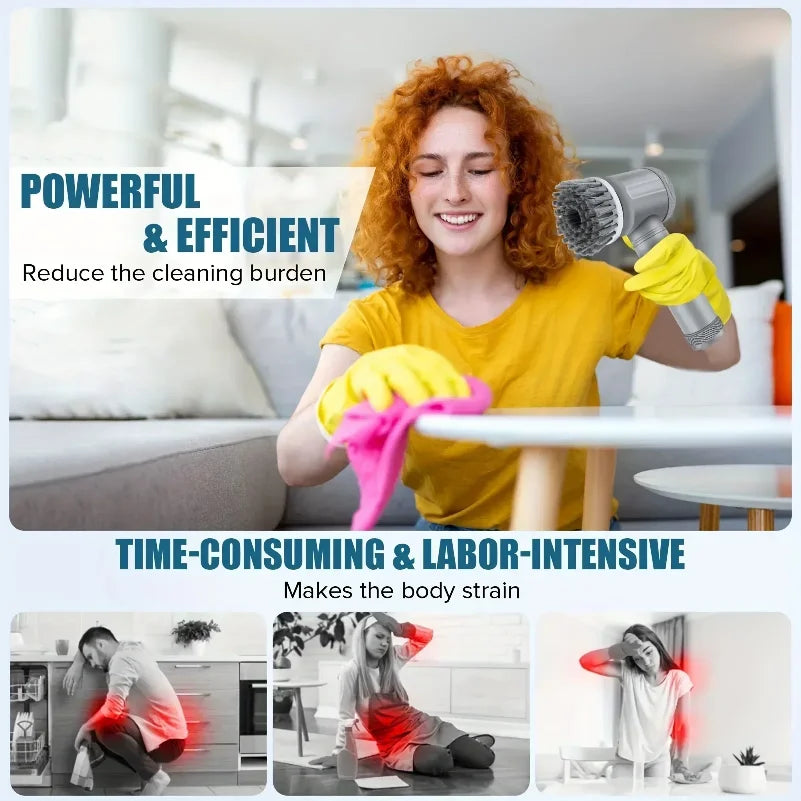 Electric Spin Scrubber, Bathroom Cordless Cleaning Brush Power Scrubber with 5 Replaceable Brush Heads, Electric Cleaning Brush