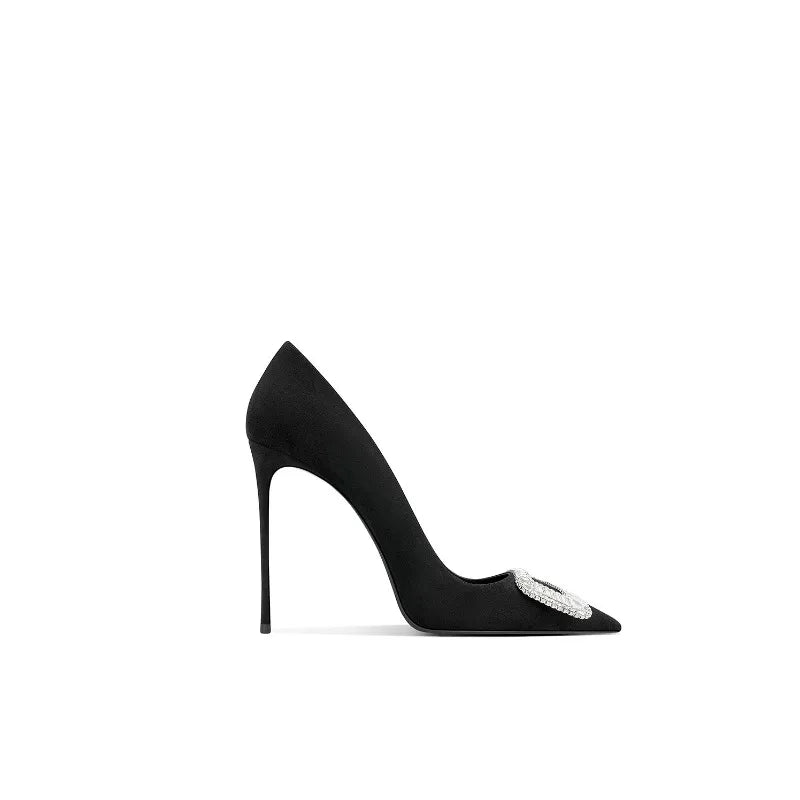Wine Red High Heels for Women in Autumn, Slim Heels, Elegant Temperament, Square Buckle, Pointed Toe, Perfect Single Shoes for a