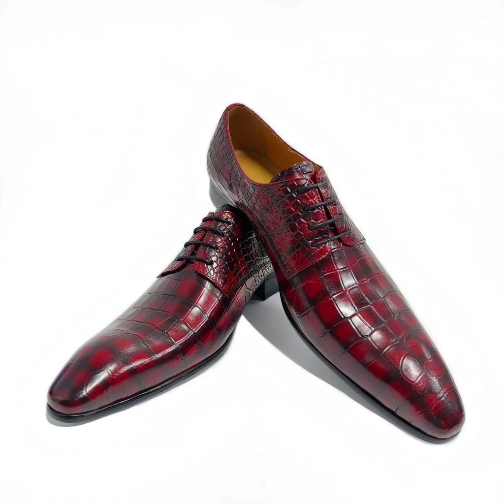 Wedding Evening Dress Shoes For Men Luxury Lace Up Oxfords Derby Shoes Customized Genuine Leather Show Party Fashion Shoe Red