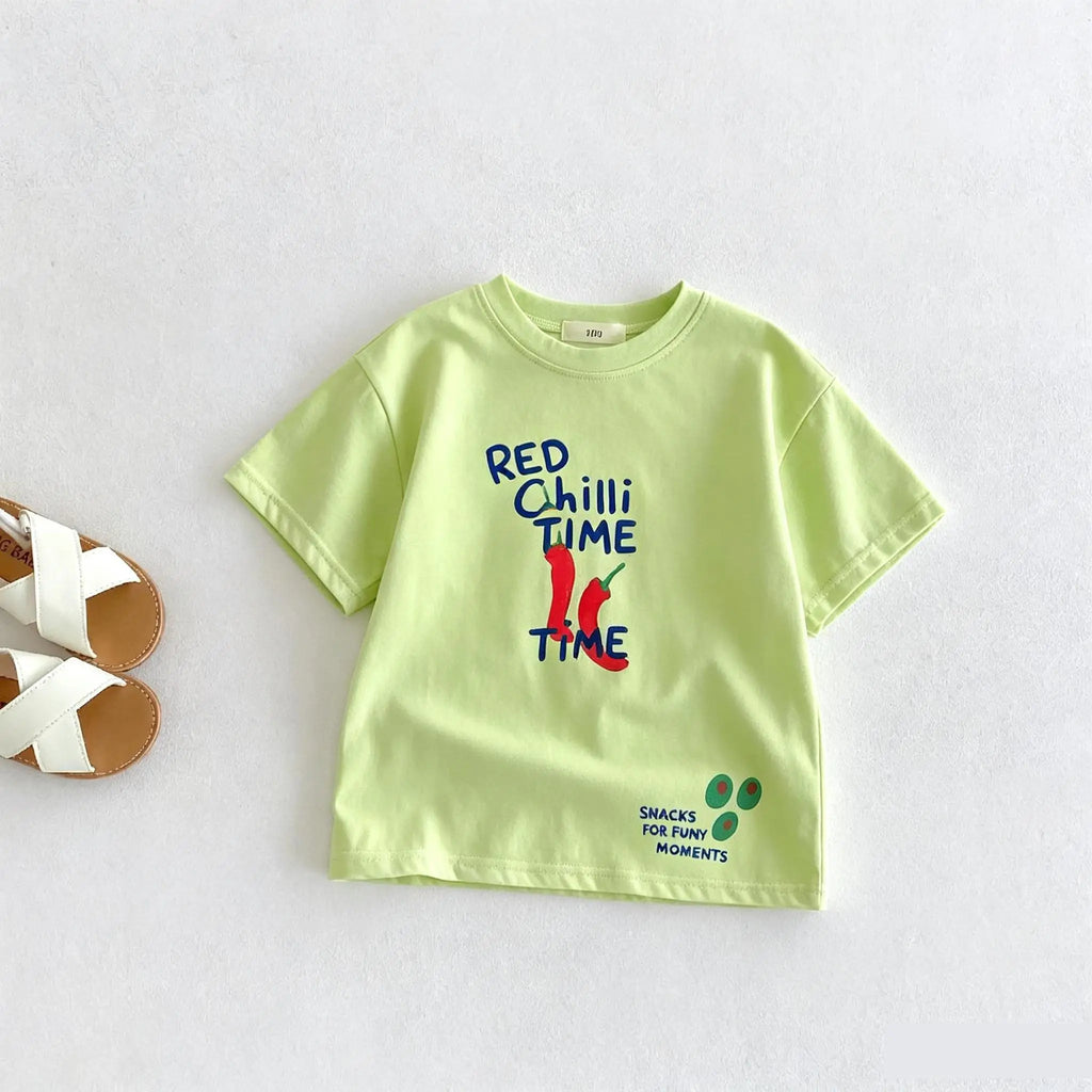 Solid Color Printed T-shirt For Kids Clothing Summer Short-sleeved Tops Fashion Simple Comfort Baby Girl And Boy Tshirts 1-7 Age