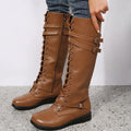 Winter Boots for Women 2024 Combat Cowboy Knee High Long Leather Platform Shoes Black Gothic New Rock Punk