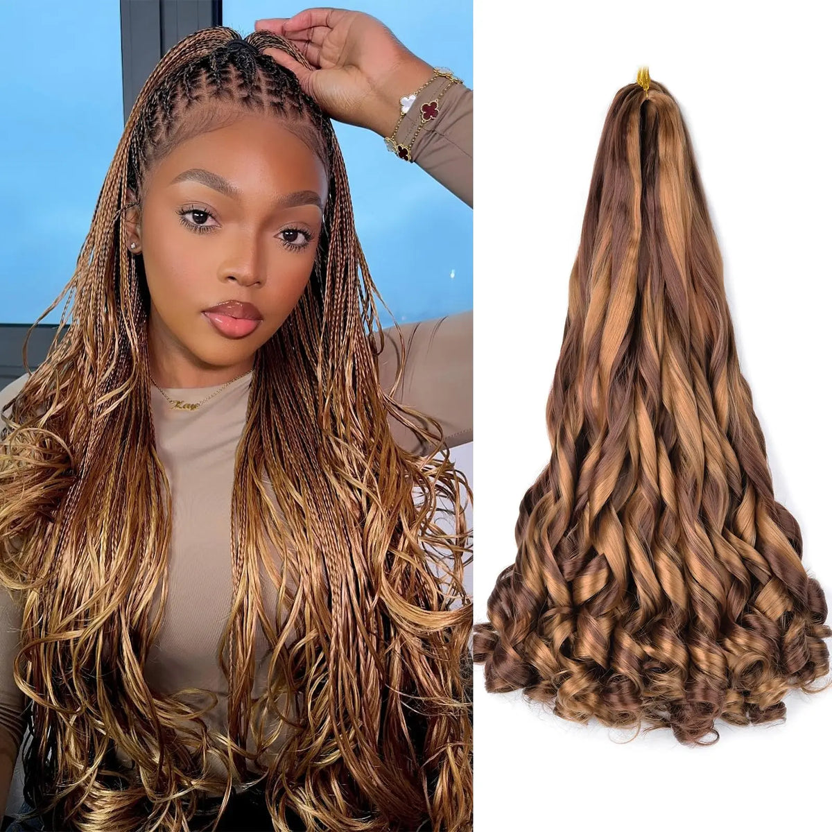 French Curl Braids Hair 22“Loose Wave Bouncy Synthetic Spiral Curls Braiding Hair Extensions Ombre Pre Stretched Hair For Women