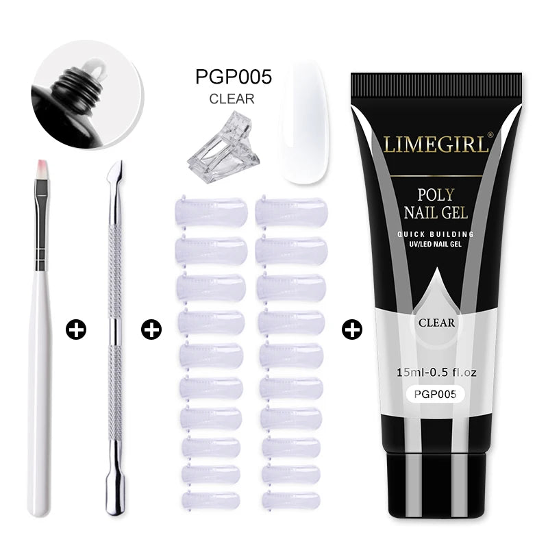 LIMEGIRL  Poly Nail Gel Set Manicure Set Gel Cuticle Pusher Finger Extend Mold Nail Kit All For Quick Extension Manicure Set