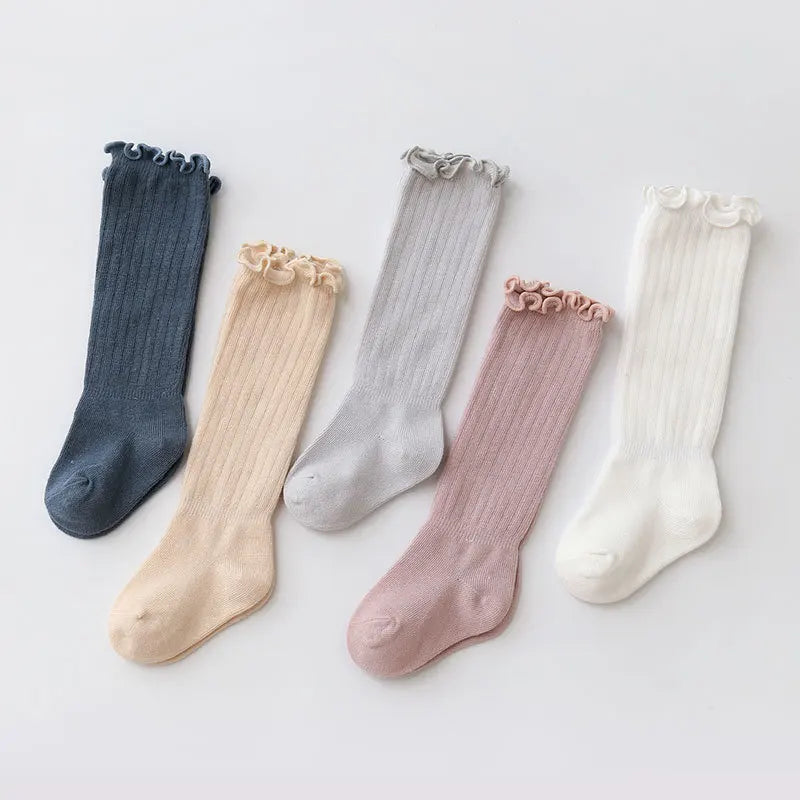 3Pairs/Lot Baby Socks Boys Girls Knee High Kids Frilly Solid Cotton Long Socks Infant Newborn Summer Children Ruffle Cute Socks