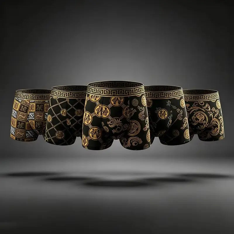 Men's Boxer Briefs 5Pcs Luxury Fashion Print Polyester Material Soft Comfortable Breathable Lightweight Underwear Set