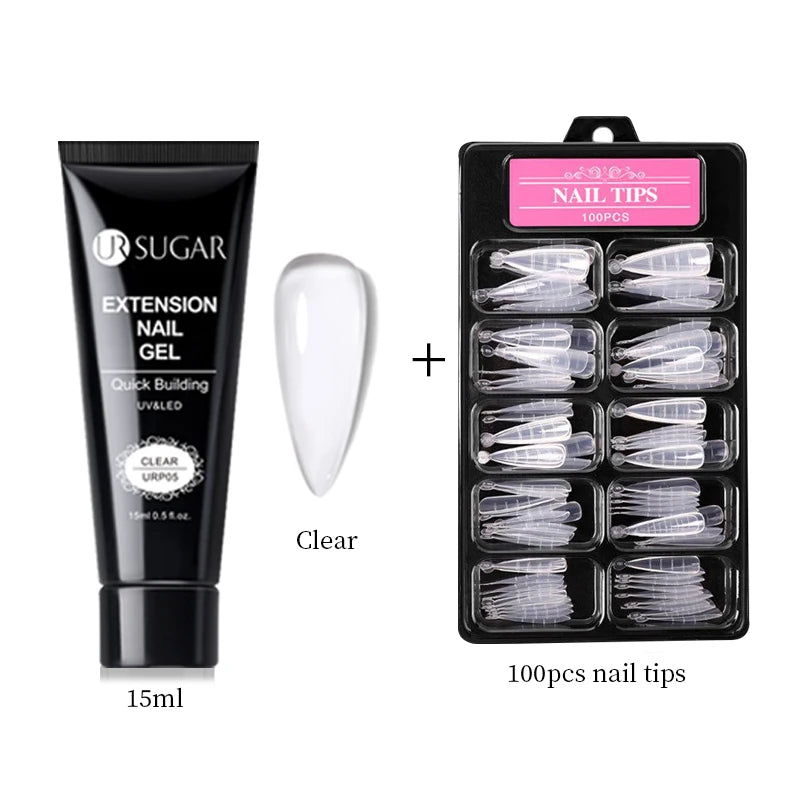 UR SUGAR 15ml Nail Extension Gel Set Acrylic Quick Building Hard Gel For Finger Prolong Form Tips Manicure Extension Tool Kits