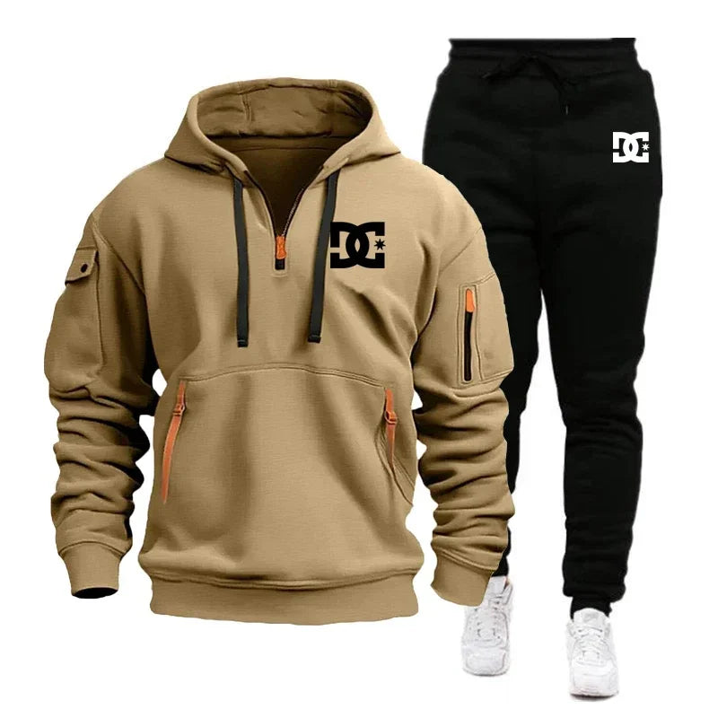 2026 New Winter Season Men's Fashion Casual Sports Set - Outdoor Loose Hooded Sweatshirt Pullover + Jogging Pants 2-Piece Set