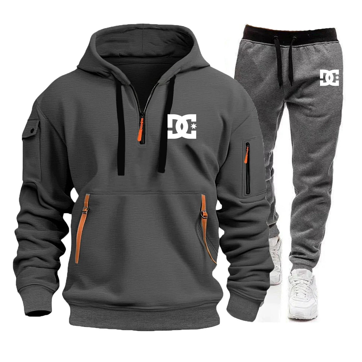 2026 New Winter Season Men's Fashion Casual Sports Set - Outdoor Loose Hooded Sweatshirt Pullover + Jogging Pants 2-Piece Set