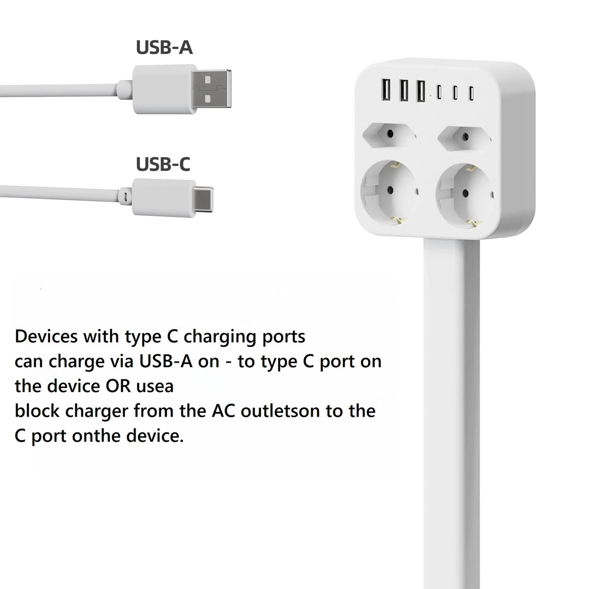 New Rotates 180° Electrical Outlet Extender Adjustable Length White Power Outlets Extender Power Socket Expander For Nightstand