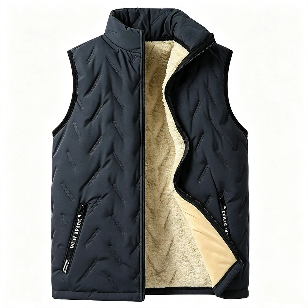 Winter Men Thermal Tracksuit 3Pcs Set, Fleece Lined Warm Quilted Coat Sleeveless Vest Elastic Waist Pants, Windproof Casual Spor