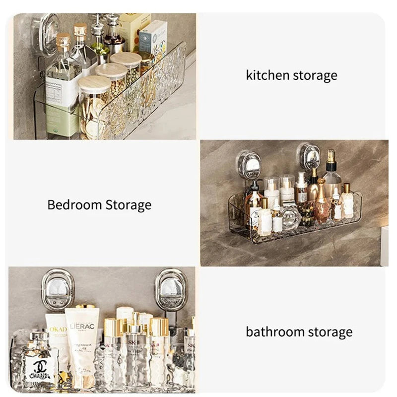 Bathroom Organizer Shower Suction Cup Shelf Basket Light Glacier Pattern Storage Free Shelves for Wall Washroom Rack Shelf