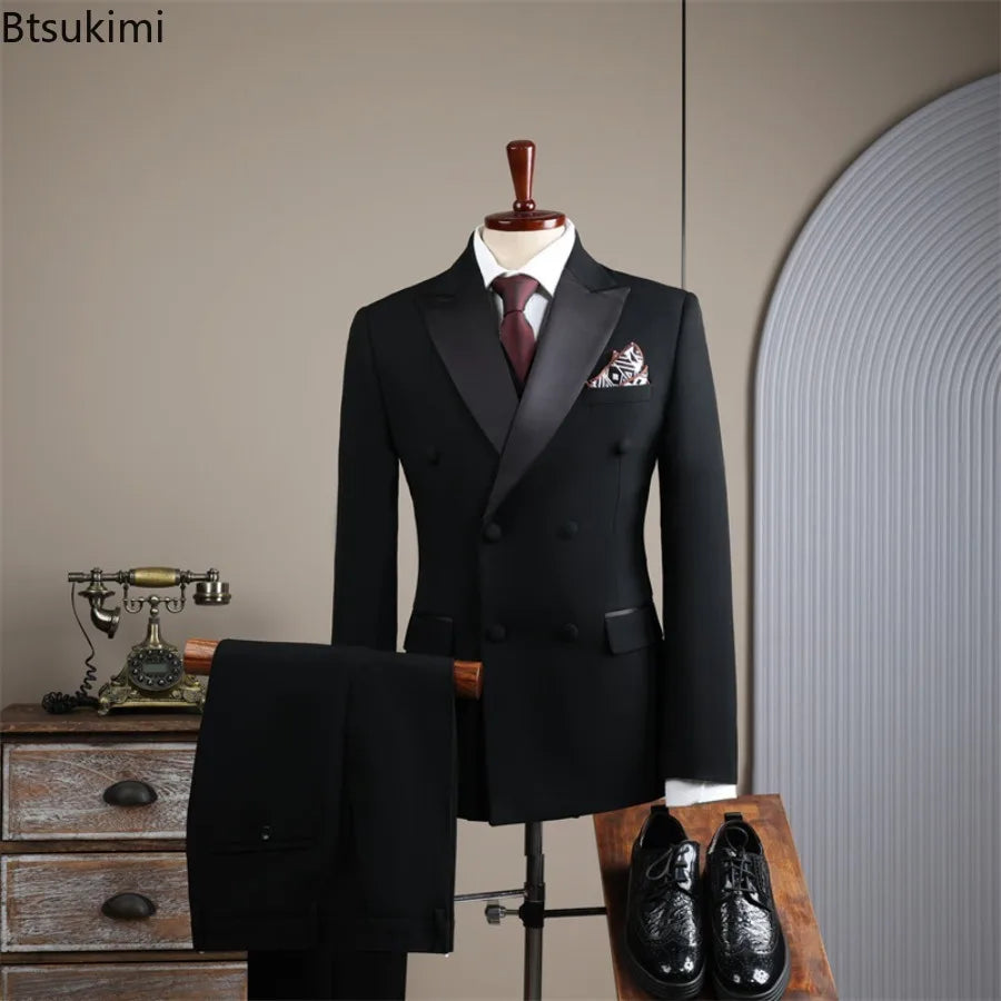 Groom's Wedding Suit Stylish and Atmospheric Formal Dress New Men's Business Double Breasted Suit High-quality Male 2-piece Set