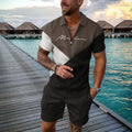 Men's Clothing Tracksuit Sets 3D Print Color Squares Pattern Casual Zipper Polo Shirt And Shorts 2pcs Sets Trend Streetwear Man