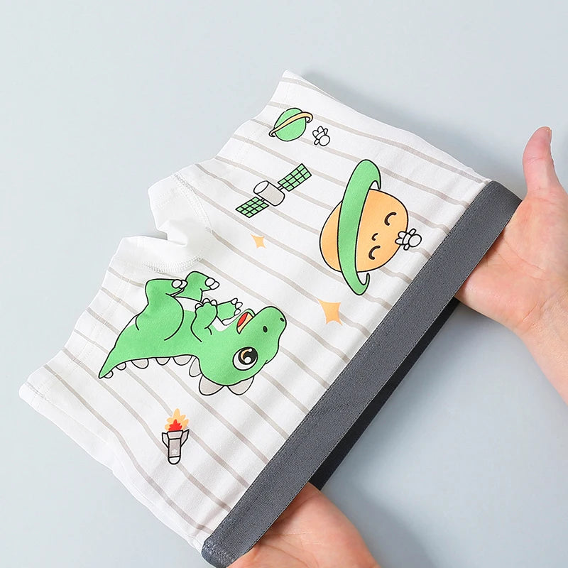 4-Piece Boys Boxer Shorts Cotton Comfortable Wear Breathable Children Underwear Cool Dinosaur Print Pattern Kids Boxer Briefs