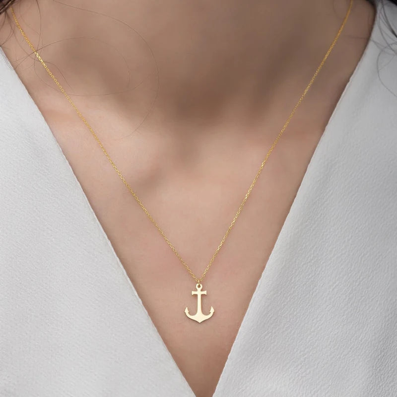 Stainless Steel Necklace For Women Men Hip Hop Punk Geometric Sea Anchor Pendant Choker Jewelry Bijoux Party Minimalist Gifts