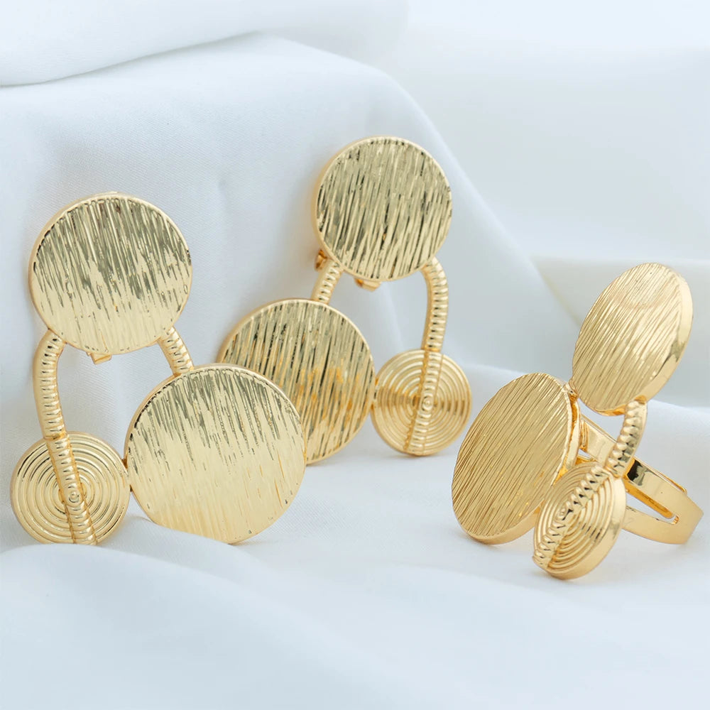 New Jewelry Sets for Women Dubai Round Geometry Earrings and Ring Set Italian Party Wedding  Jewelry Accessories