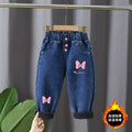 2022 New Warm pants Kids Cartoon Pant Fashion Boy Girl Jeans Winter Thickening Kids Denim Pants Baby Jean Infant Clothing 1-6Y