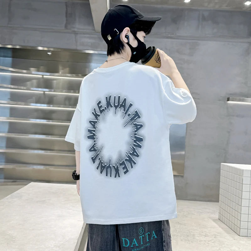 Kids Boys T-Shirt Summer Cotton Tops Teenager Cartoon Pattern Loose Fashion Tees Tshirts Short Sleeve Child Tee Tops Clothing