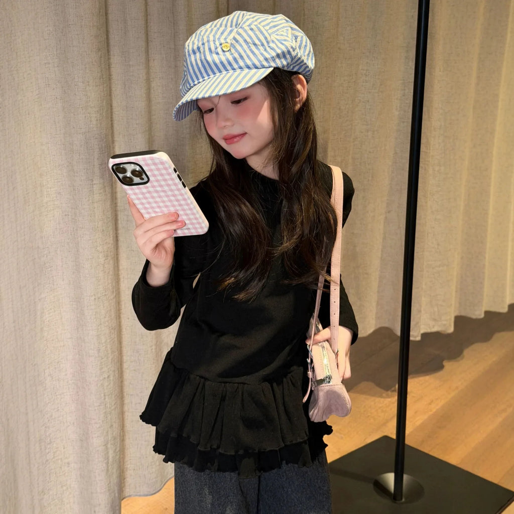 Kids T Shirt 2026 Winter New Girls Half High Neck Ruffled Hem Long Sleeve Undershirt Kids T Shirt Top