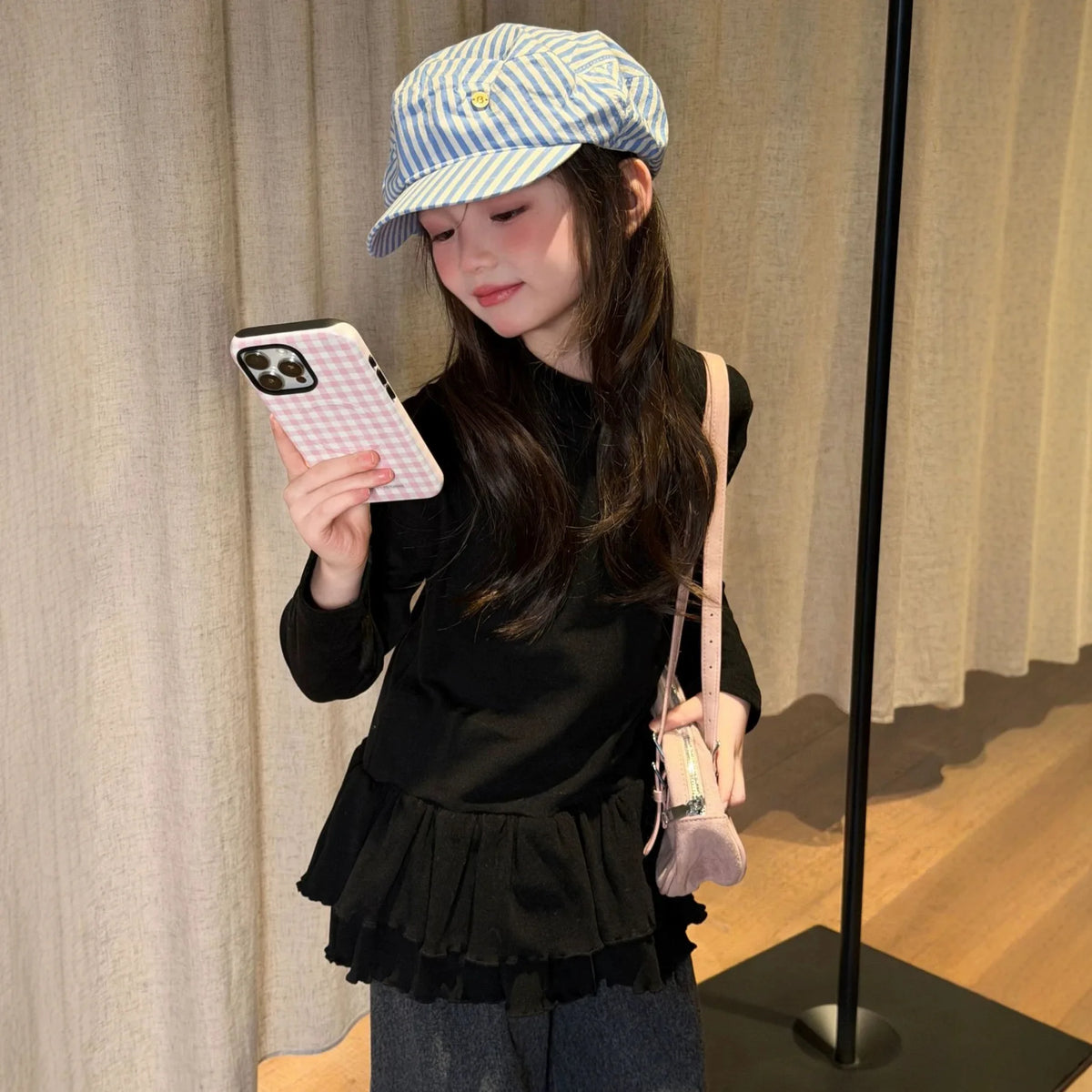 Kids T Shirt 2026 Winter New Girls Half High Neck Ruffled Hem Long Sleeve Undershirt Kids T Shirt Top