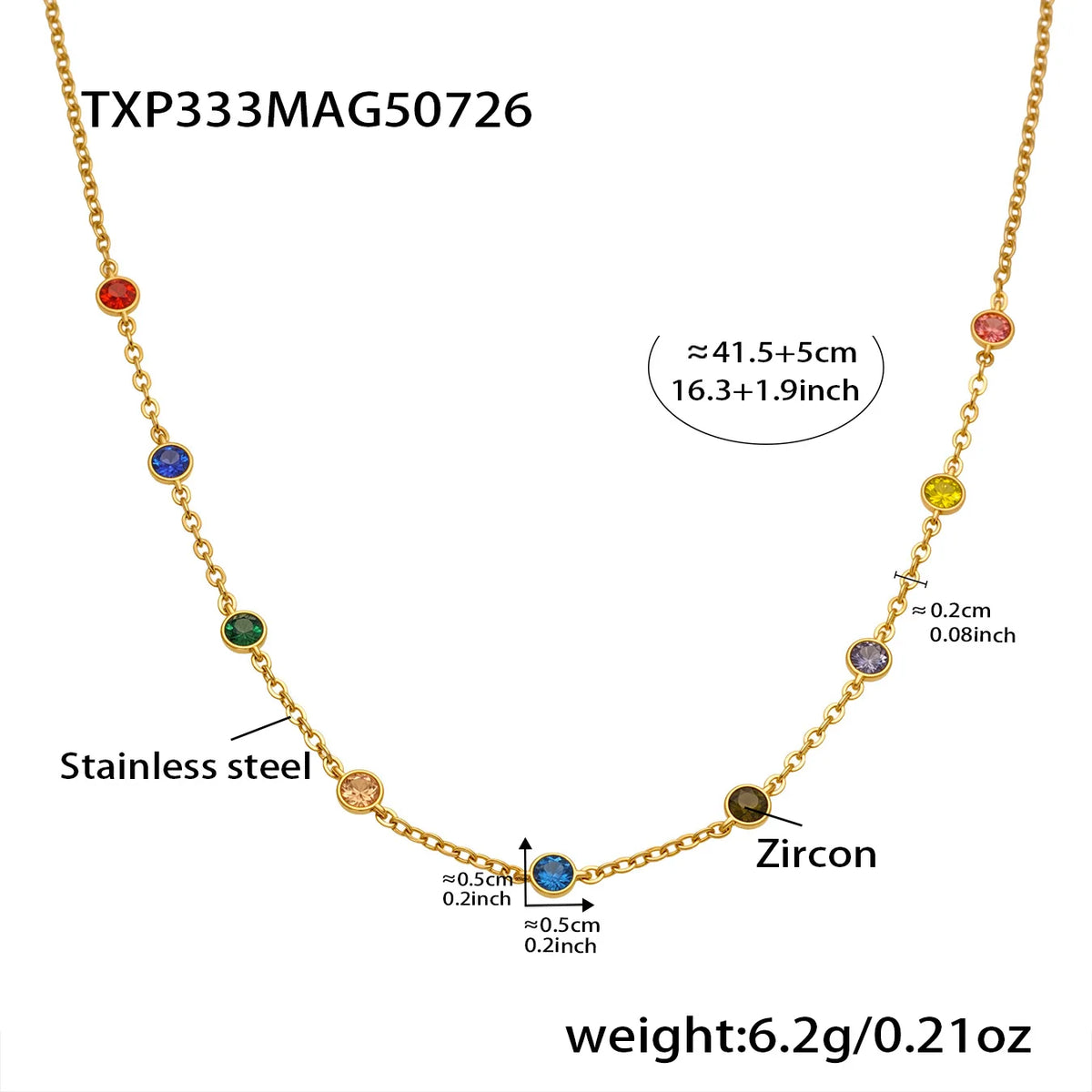 Stainless Steel Chain Necklace Bracelet For Women 18k Gold Plated Non Tarnish Multi Colorful Zircon Necklaces Matching Bracelets