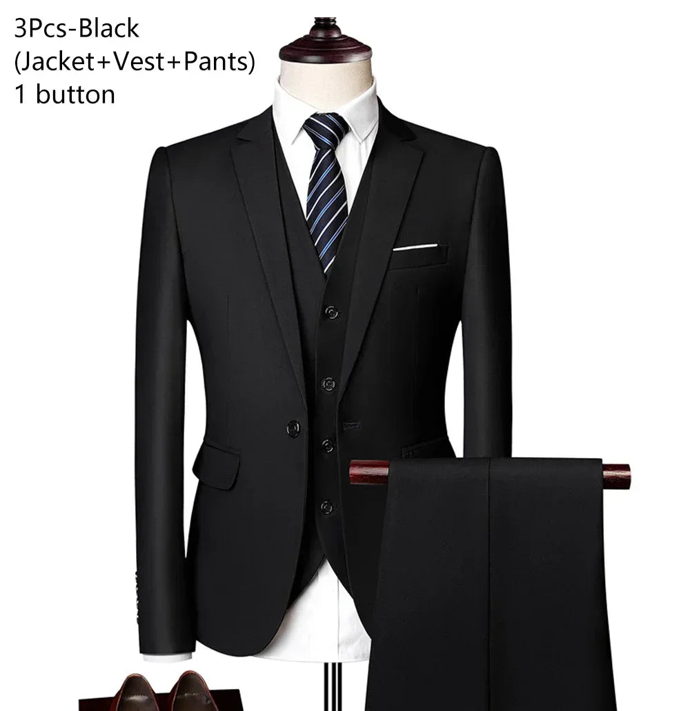 Elegant Suits For Men 3 Pieces 2 Set Fashion Classic Casual Full Jackets Vest Pants Blazers Outfit 2026 Formal Costume