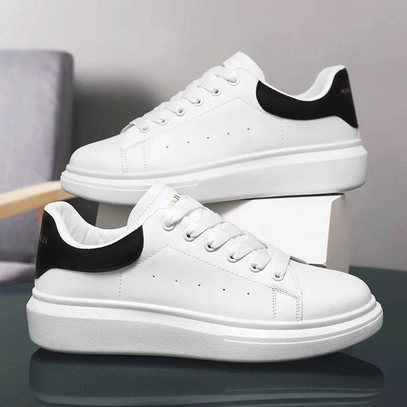 Classic Black White Platform Sneakers for Women Men Soft Sole Comfortable Casual Daily Wear Walking Shoes