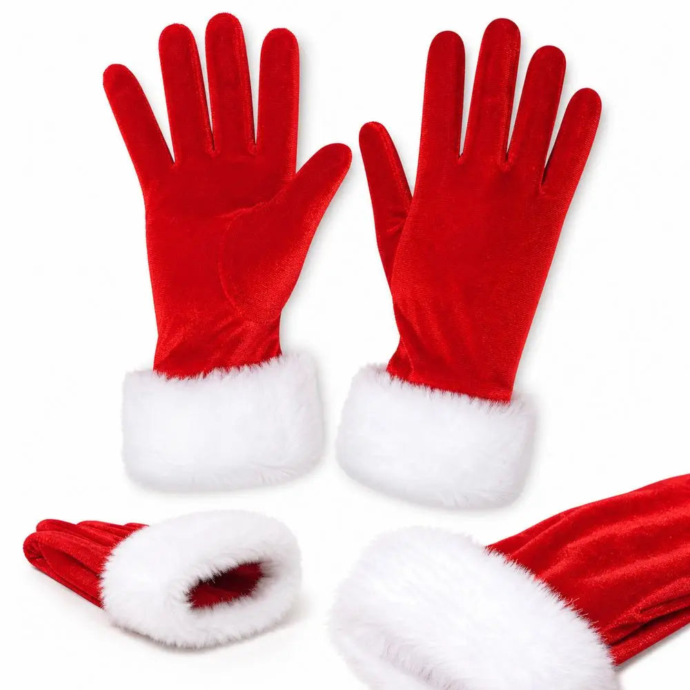 Velvet Gloves Christmas Costume Gloves White Faux Fur Trim Red Velvet Women Christmas Gloves Soft Warm Full Finger