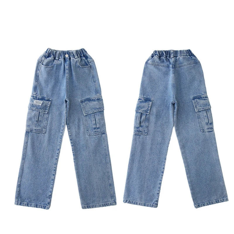 3-12 Years Girls Denim Pants Teenager Wide Leg Pants Children Trousers Spring Autumn Star Pattern Girls Jeans New Kids Clothes