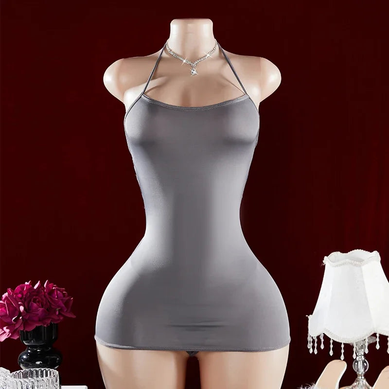 Hot Sexy Nightgowns For Women Erotic Nightie Dress Black Transparent Nightdress Sexy Lingerie Halter Neck Backless Pajamas Set