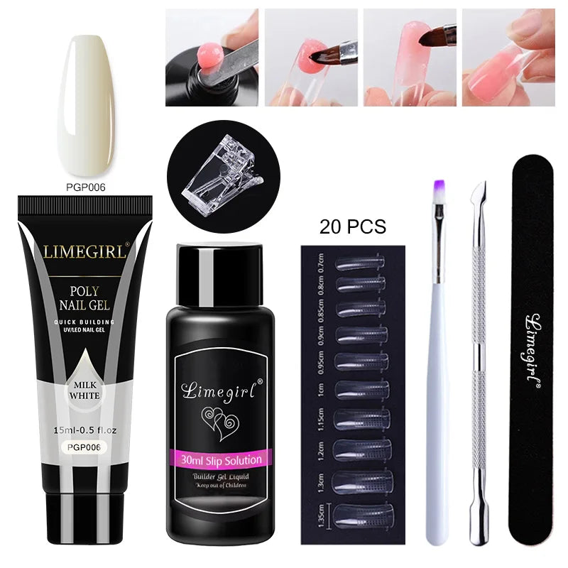 LIMEGIRL  Poly Nail Gel Set Manicure Set Gel Cuticle Pusher Finger Extend Mold Nail Kit All For Quick Extension Manicure Set