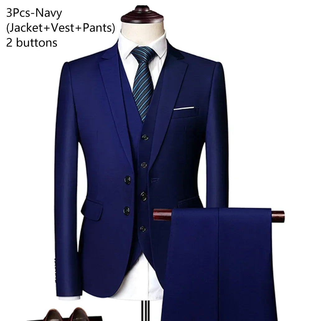 Elegant Suits For Men 3 Pieces 2 Set Fashion Classic Casual Full Jackets Vest Pants Blazers Outfit 2026 Formal Costume