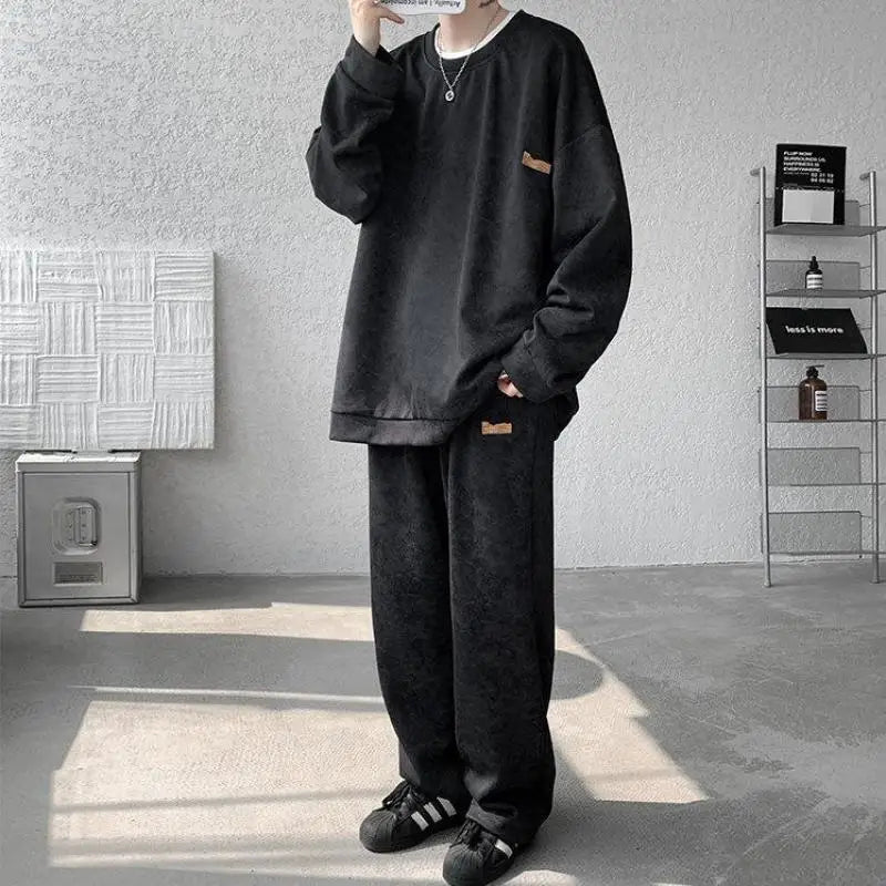 Men's M-XXXXXL Tie-Dye Streetwear Hoodie And Joggers Set Casual round Neck Sweatshirt Long Pants Two-Piece Fall Outfit