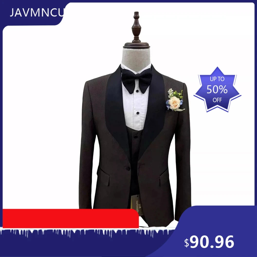 Men's 3 Piece Slim Fit Suit Set 2026 New Business Formal Wedding Groom Party Suit for Office Banquet and Four Seasons Wear