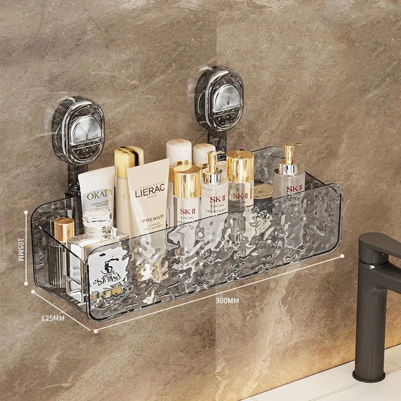 Bathroom Organizer Shower Suction Cup Shelf Basket Light Glacier Pattern Storage Free Shelves for Wall Washroom Rack Shelf