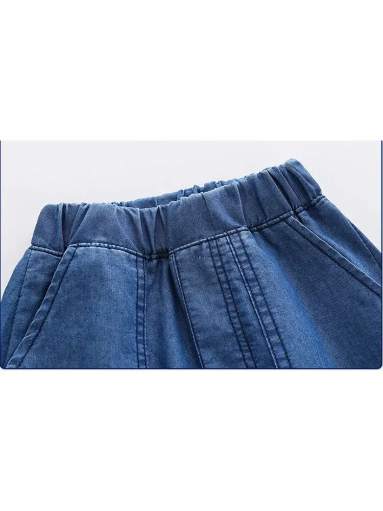 1-6Y Kids Boys Jeans Korean 2026 Spring Elastic Waist Denim Pants with Pockets Stylish Soft Autumn Casual Solid Color Trousers