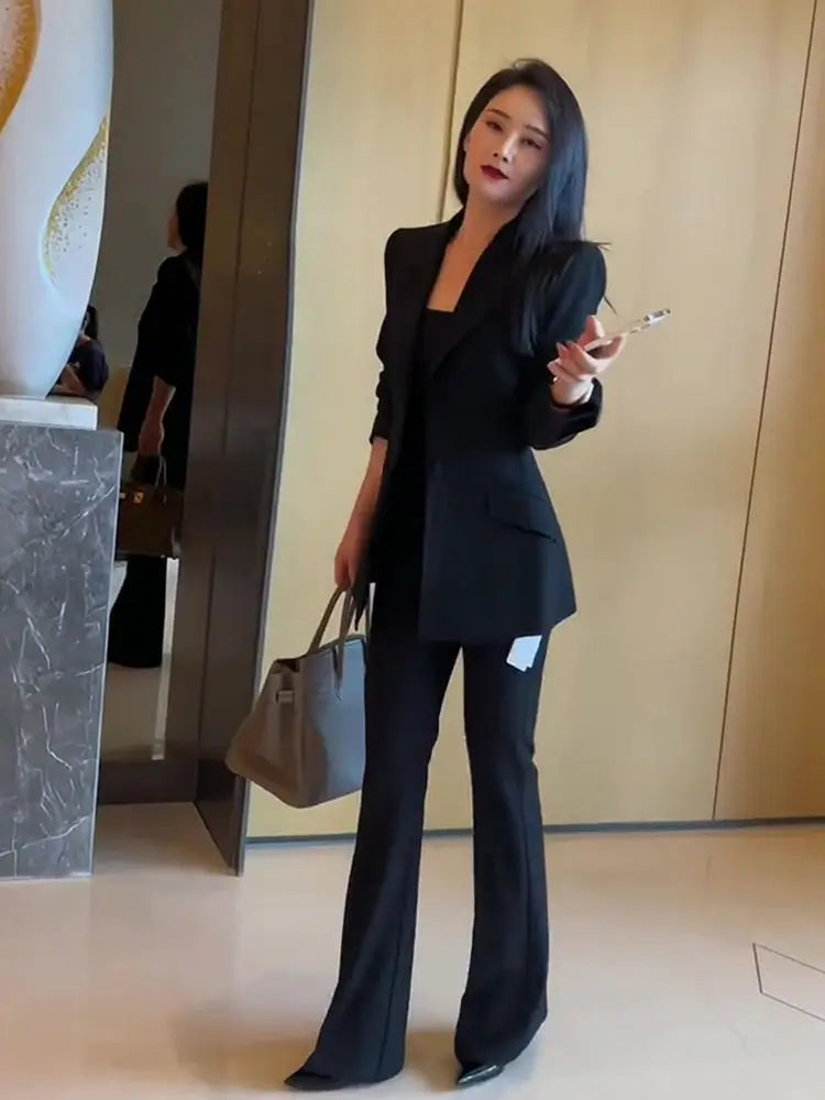 Blazer and Pant Sets for Women 2 Pieces Wear To Work Suits Autumn Winter Trousers Woman Office Professional Black Casual Elegant