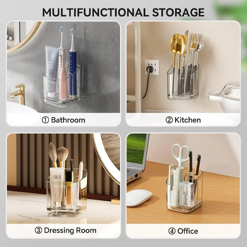 Toothbrush Storage Rack Large Capacity Bathroom Wall-Mounted Storage Box Plastic Organizer for Toothbrushes Toothpaste Razors To