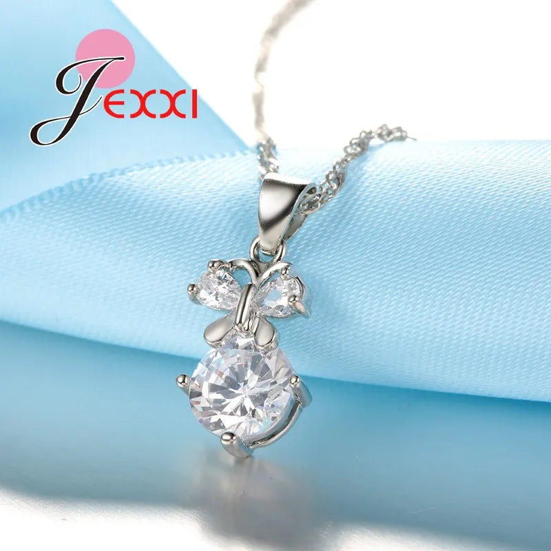 Elegant Women Jewelry Set For Wedding Accessory Pendant Necklaces Earring 925 Sterling Silver Jewellery Sets For Women