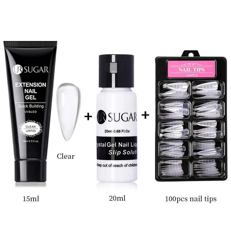 UR SUGAR 15ml Nail Extension Gel Set Acrylic Quick Building Hard Gel For Finger Prolong Form Tips Manicure Extension Tool Kits
