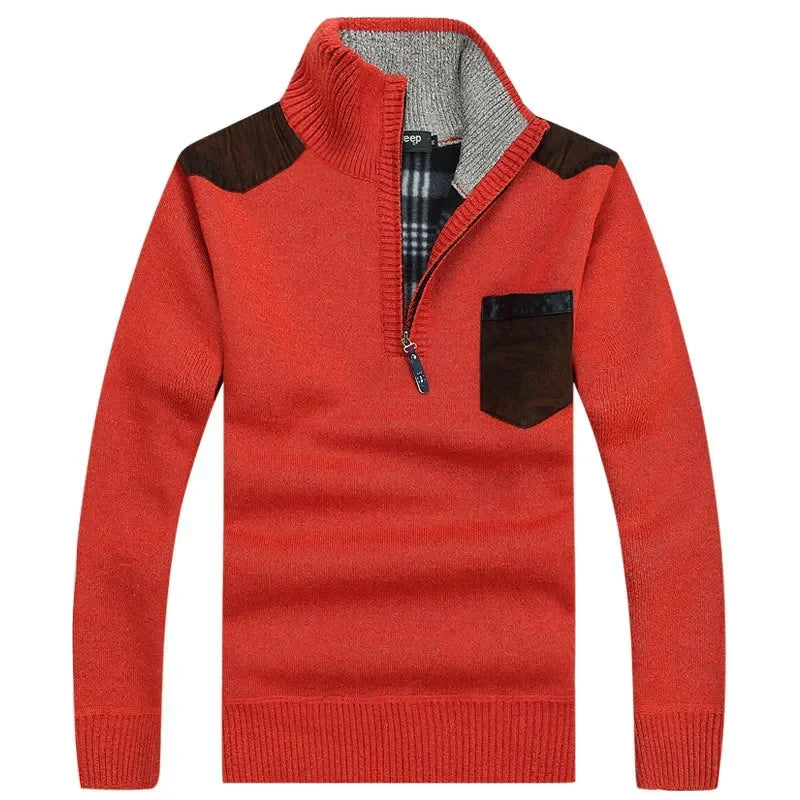 Men's Winter Sweaters Stand Collar Half Zipper Knitted Fleece Pullovers Long Sleeve Pocket Casual Jumper Thick Clothing for Men