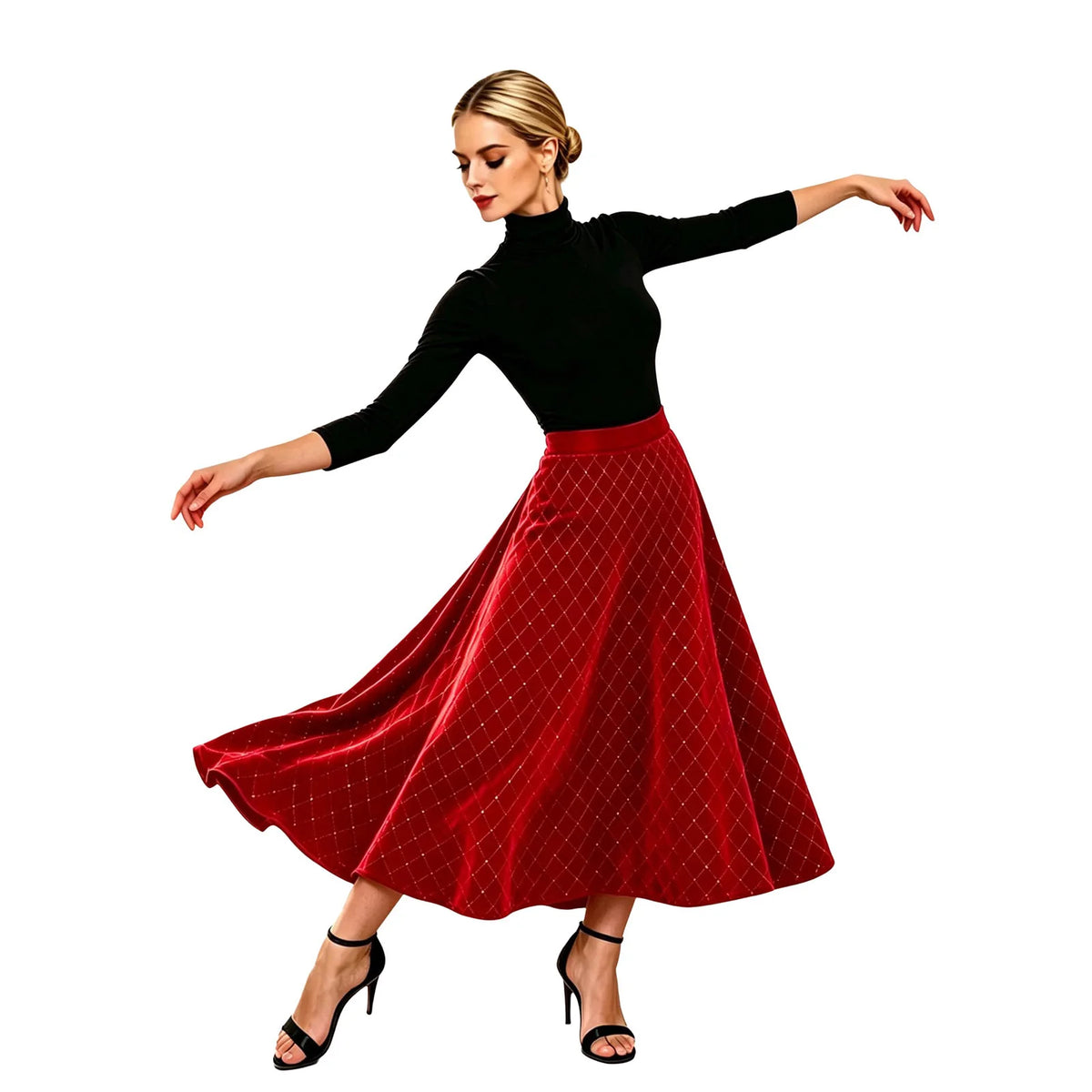 Women Skirts Elegant Velvet Elastic Waistband Shiny Rhinestone Skirt for Christmas Halloween Carnival Cocktail Party Dance Wear