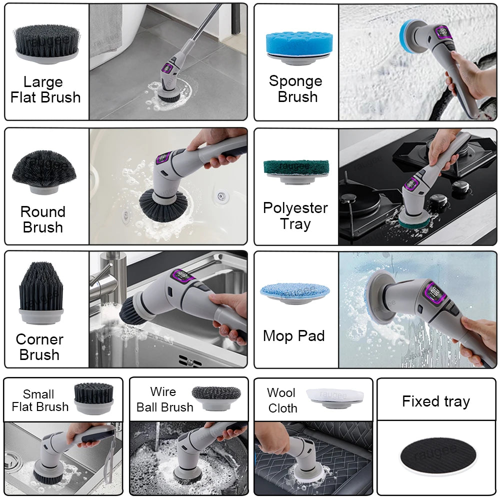 Electric Bathroom Cleaning Brush 10 in 1 Multifunctional Household Wireless Electric Spin Scrubber Cleaning for Kitchen Toilet