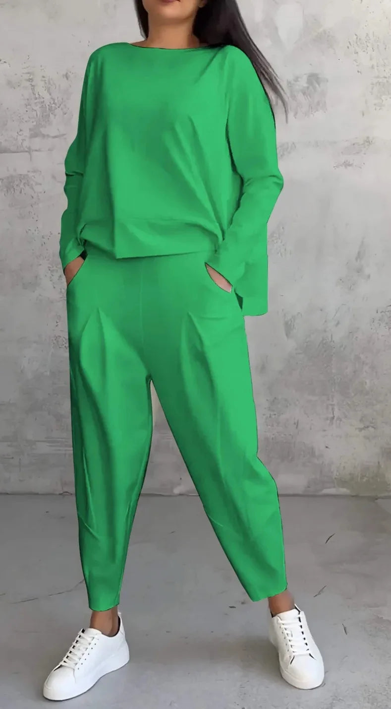 Women Office 2 Piece Set Autumn New Solid Long sleeve Hoodie&Pants Suits Women's Loose Fashion Pocket Small Feet Trousers Sets