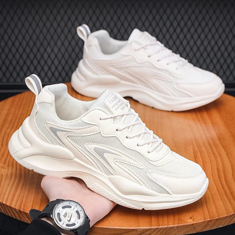 White Sneakers for Men Anti Slip Outdoor Men's Shoes New Breathable Mesh Trendy Versatile Thick Soled Sports Running Shoes